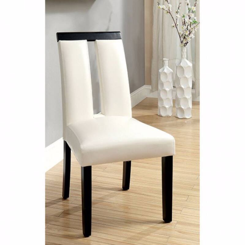 Contemporary Black Side Chair Set of 2 with White Leatherette Seats - 38.25 H x 26.5 W x 20.75 L Inches