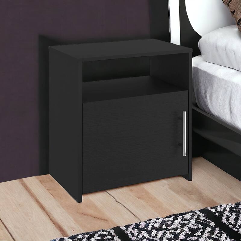 HomeRoots 23" Black Faux Wood Nightstand With Storage - Black