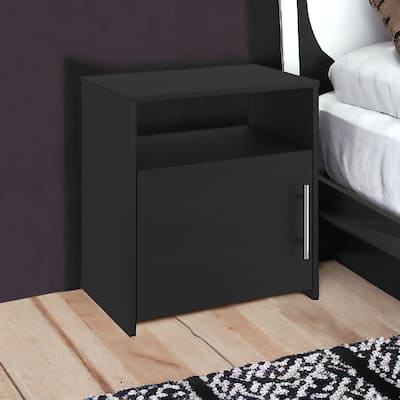 HomeRoots 23" Black Faux Wood Nightstand With Storage