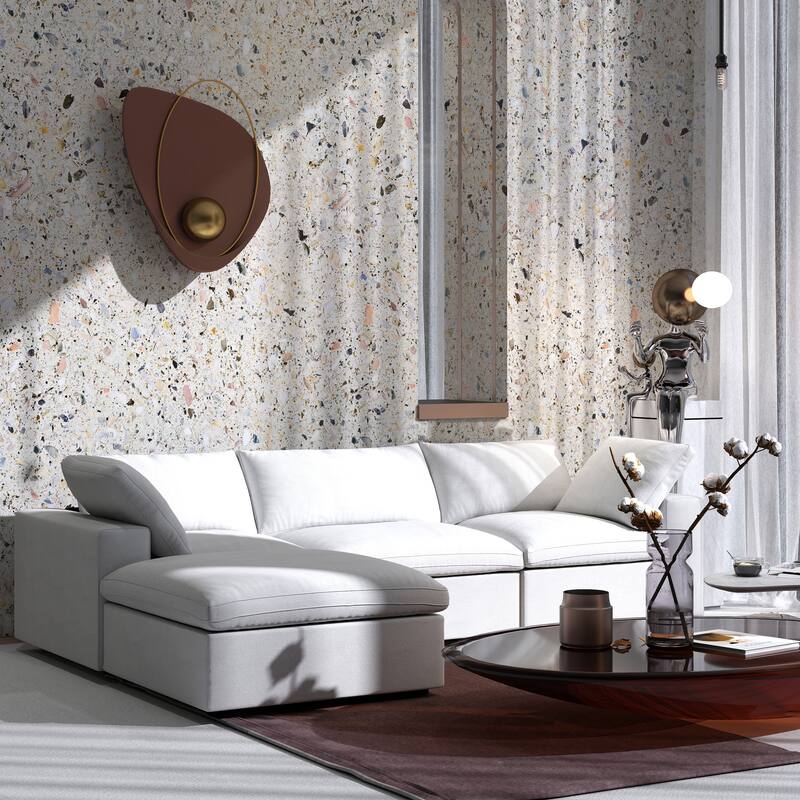 Minimalist Modern Upholstered Sofa Down Filled Sectional Modular Couch Cloud Sofa. - White