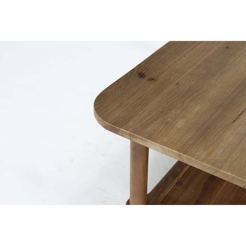 47" Rectangle Coffee Table, Solid Wood Center Table with 2-Tier Storage