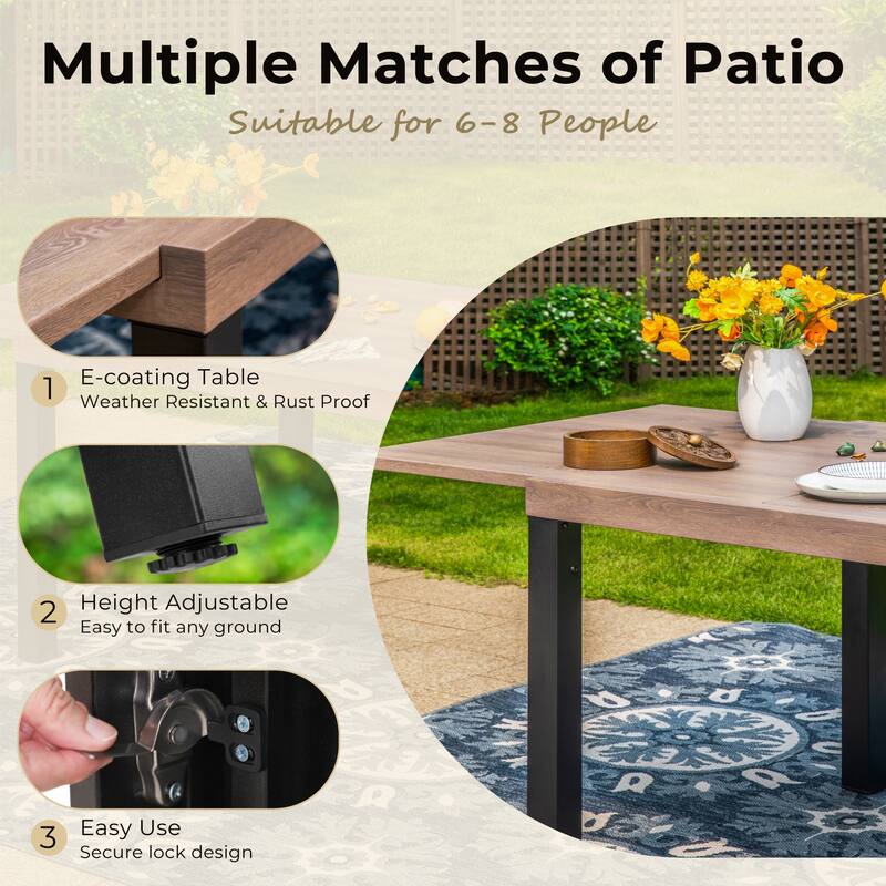 MAISON ARTS 7/9-Pieces Patio Dining Set with Metal Rectangle Expandable Table and Metal Stackable Chairs
