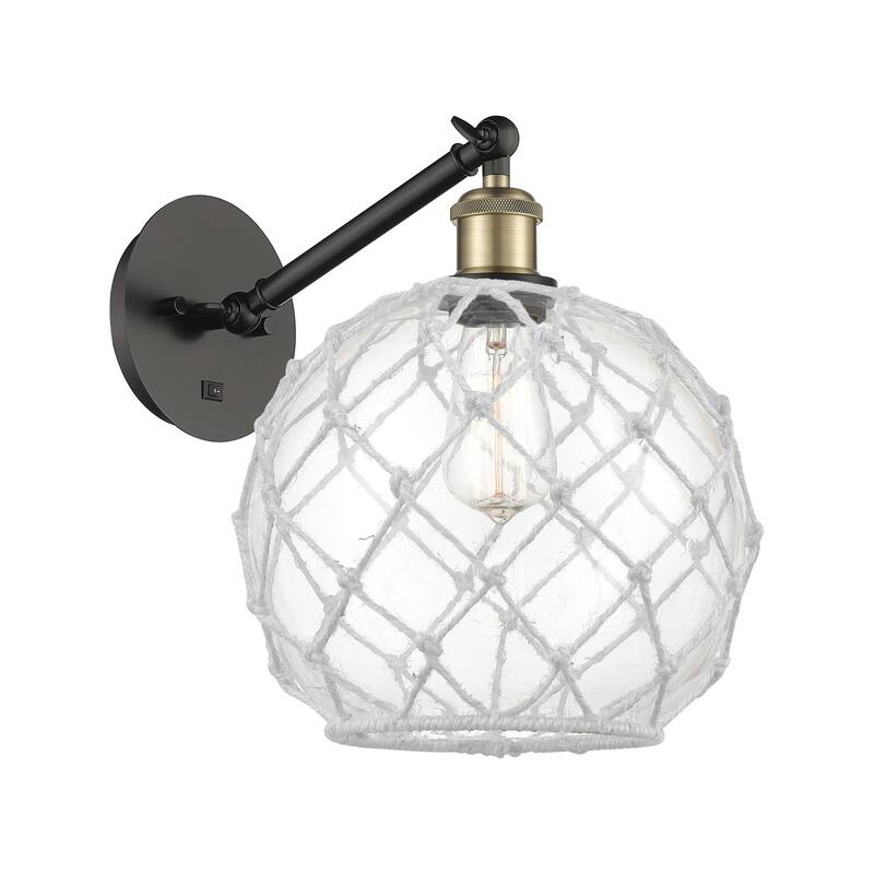 Innovations Lighting Endless Possibilities Ballston - Farmhouse Rope - 1 Light 10" Adjustable Sconce - Arm Adjusts Up and Down - Clear Glass with White Rope/Black Antique Brass