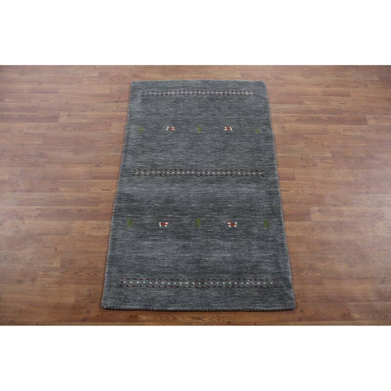 Hand Knotted Oriental 100% Wool Carpet Tribal Tribal Greys & Charcoal Gabbeh Area Rug - 4' 11'' X 3' 0''
