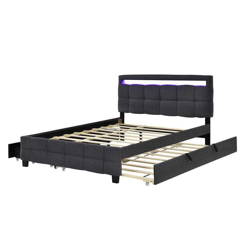 Queen Size Upholstered Platform Bed with LED Frame