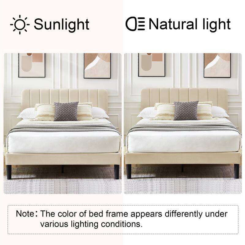 Javlergo Upholstered Platform Bed Frames with Height Adjustable Headboard, Sturdy Wooden Slats/Noise-free
