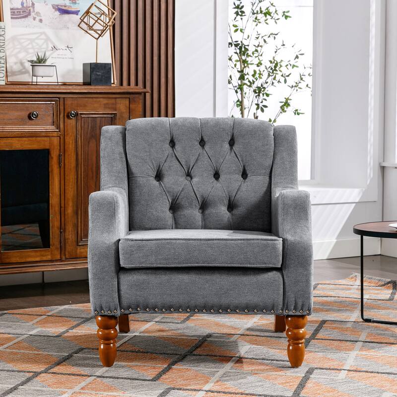 Mid-Century Modern Accent Chair Single Sofa Chair with Solid Wood Legs - Grey