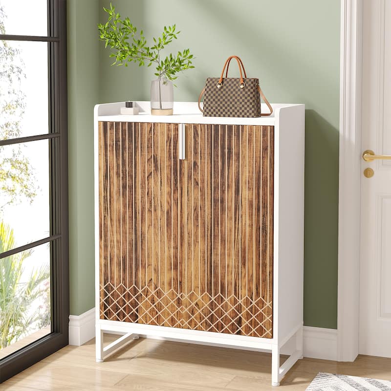 5-Tier Shoe Cabinet with Doors, Wood Shoe Organizer for Entryway
