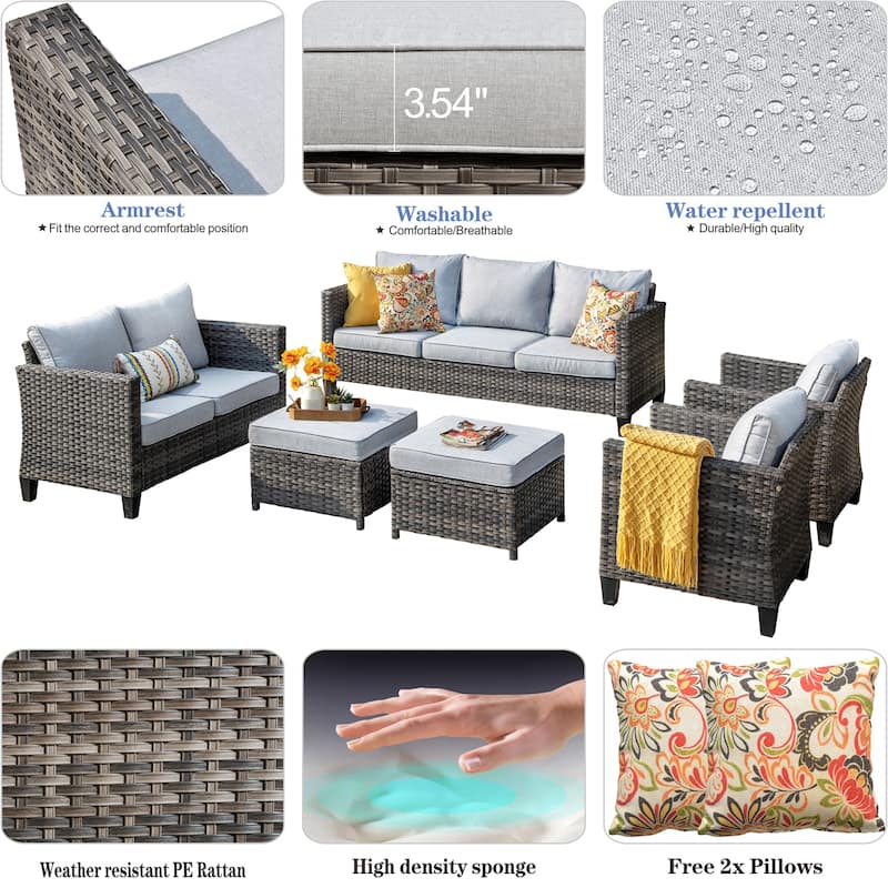 OVIOS 6-piece Patio Wicker Furniture Loveseat Conversation Set