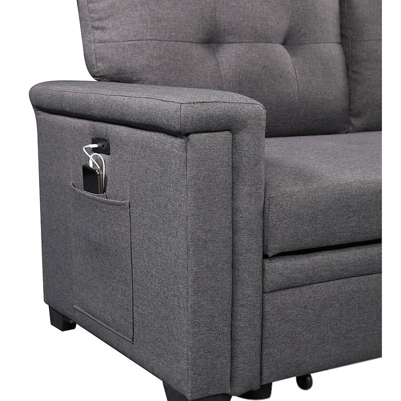Reversible Sleeper Sectional Sofa with Storage Chaise, USB Charging Ports and Pocket