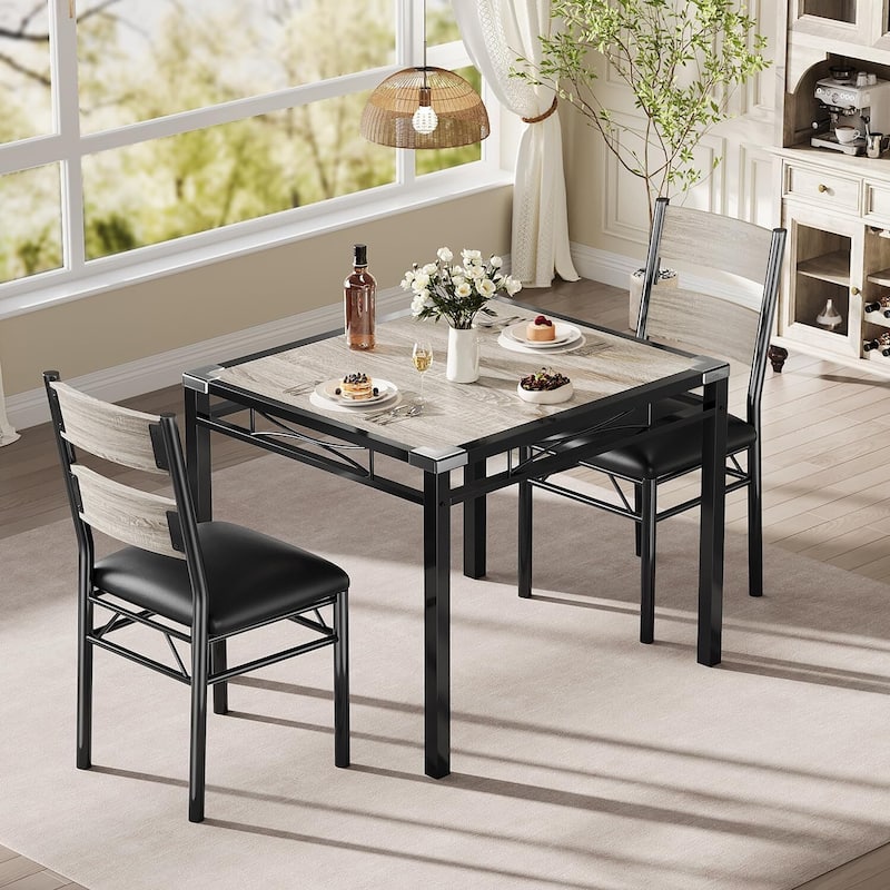 3-Piece Modern Space-Saving Dining Table Set for Small Space, Dining Room, Apartment - Grey