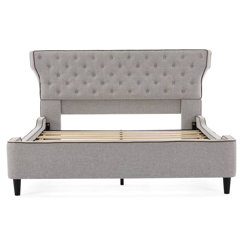 Christopher Knight Home - Aveline Modern Upholstered Platform Bed with Curved Back Headboard and Button Tufted Design