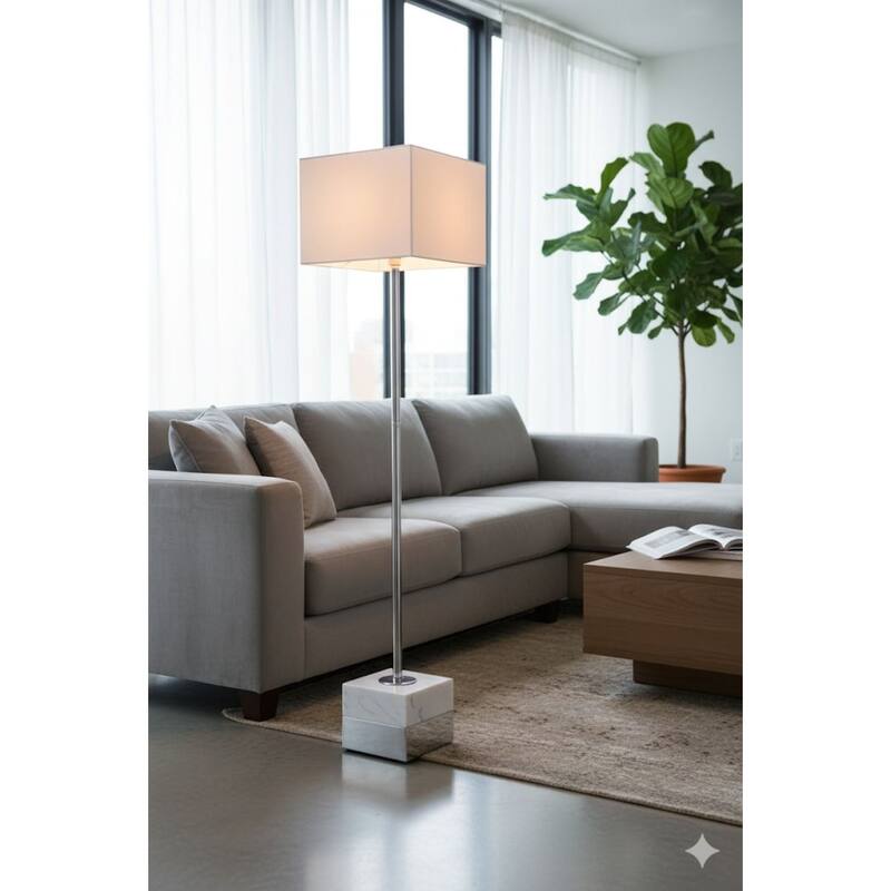 1-Light Polished Nickel Floor Lamp With A Linen Shade