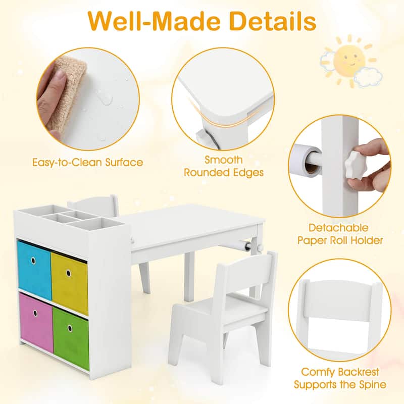 Costway Kids Art Table & Chairs Set with Paper Roll Wooden Craft Study - See Details