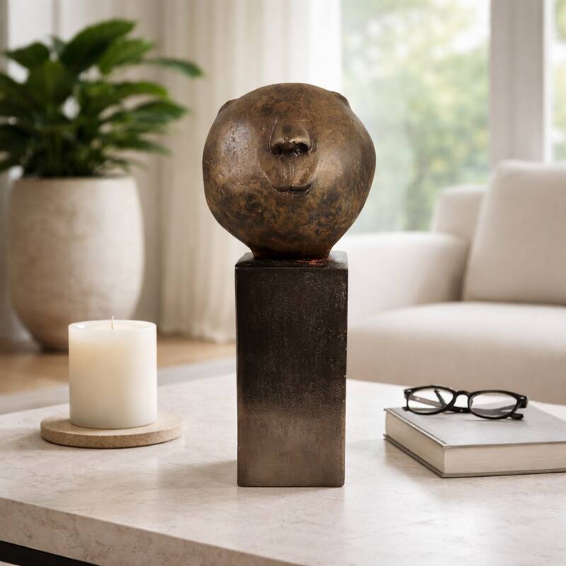 Decorative Smiley Head on Pedestal Sculpture
