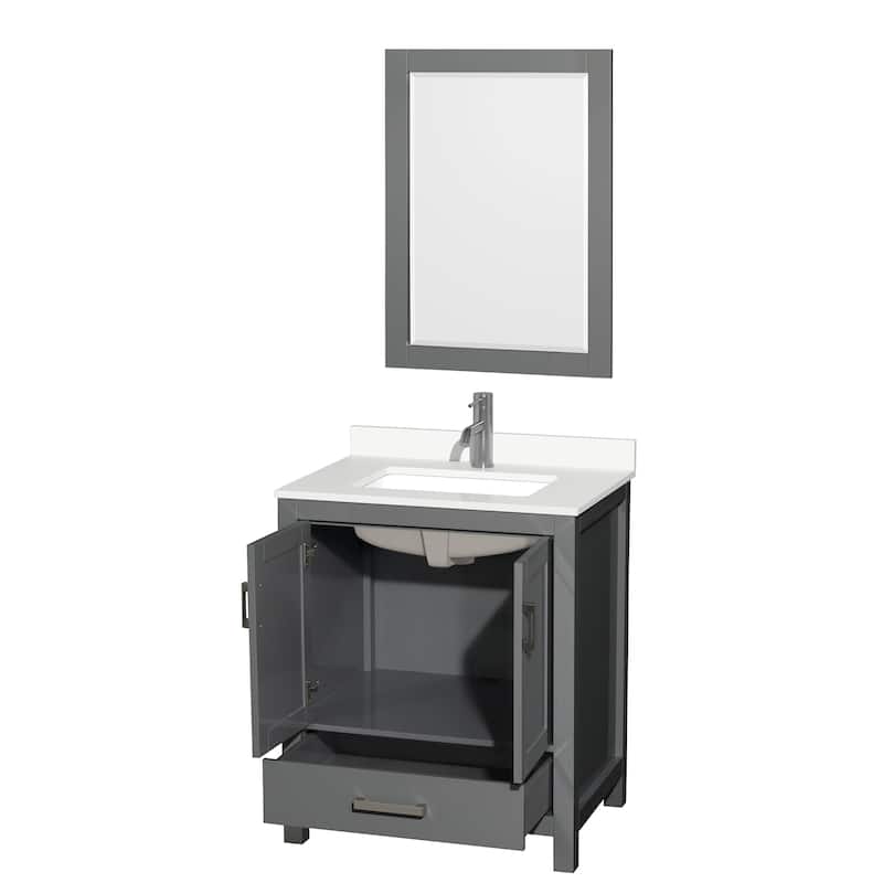 Sheffield 30-inch Single Vanity, Single Hole Quartz Top,24-inch Mirror