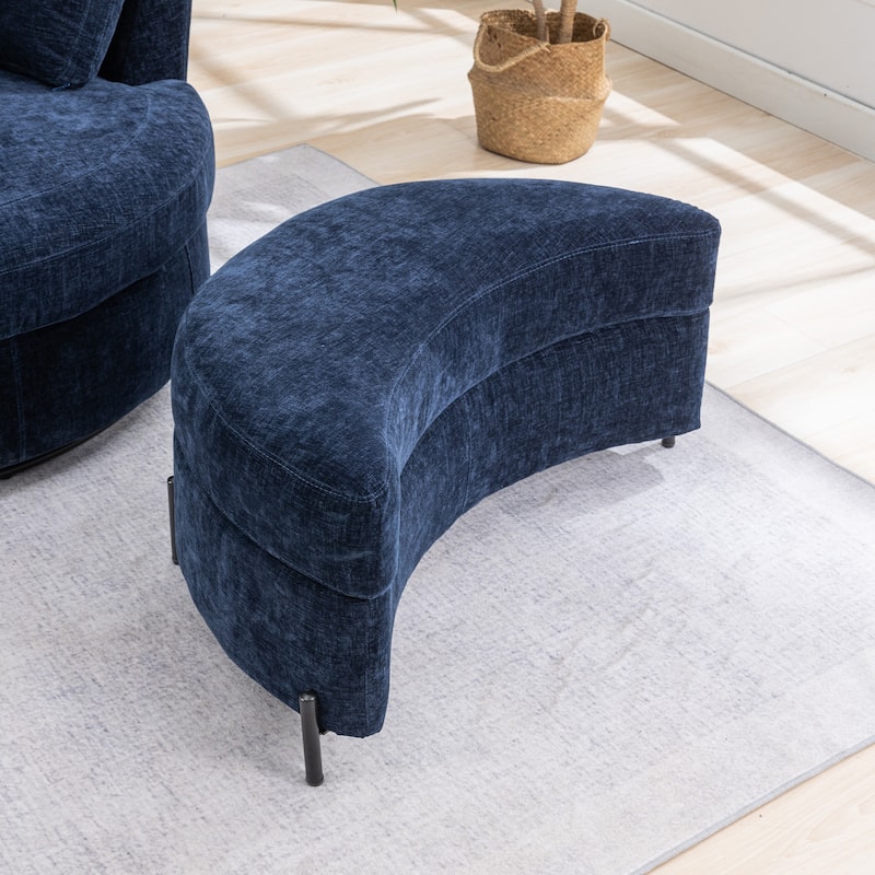 32.7" W Upholstered Half Moon Storage Ottoman Footrest Footstool