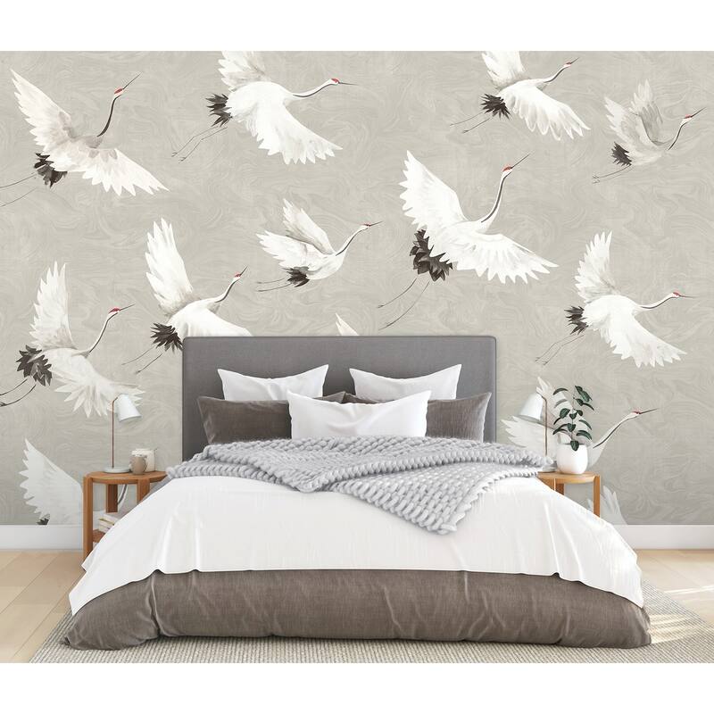REMIX Walls by Katie Hunt Crane You Later Dove Grey Wall Mural