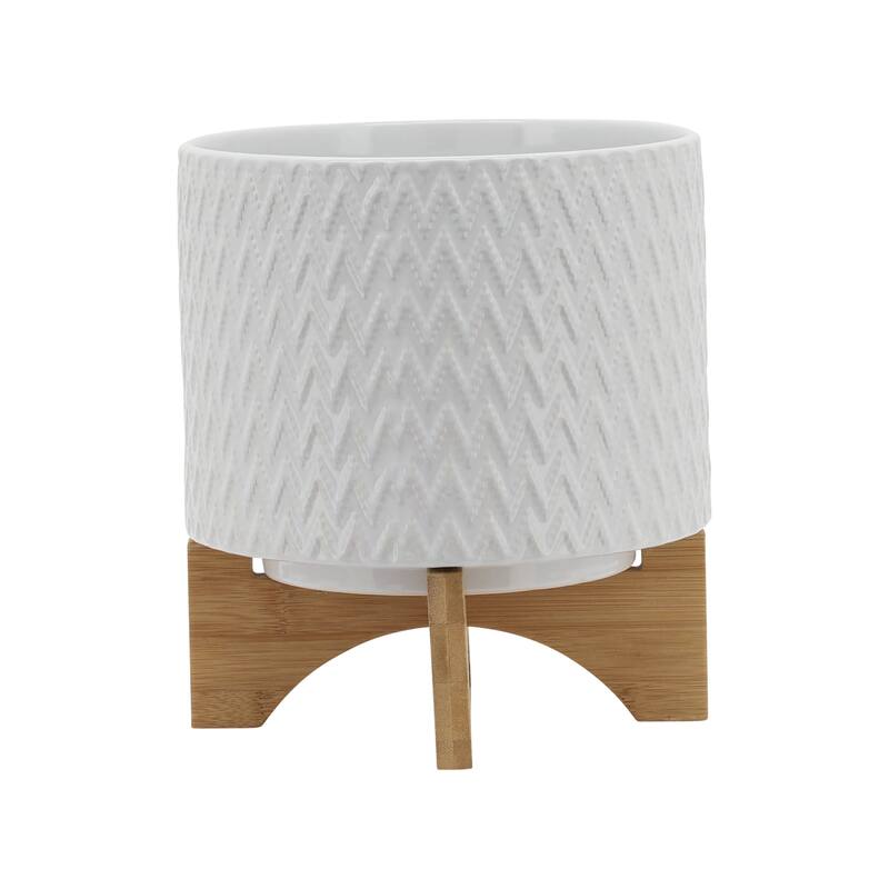 Sagebrook Home White Neutral Ceramic Planter Pot with Stand Indoor/Outdoor