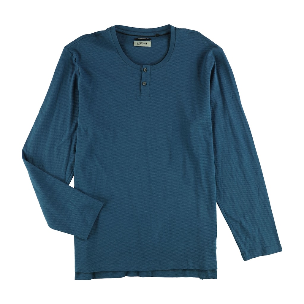 Kenneth Cole Mens Textured Henley Shirt, Blue, XX-Large