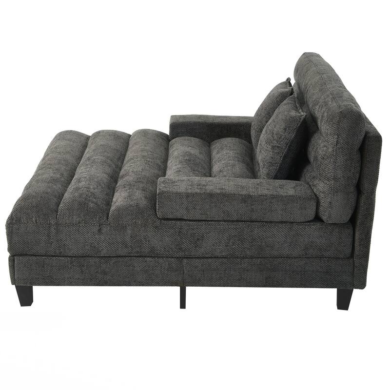 Modern Chaise Lounge Sofa 57.1" Sofa Bed Upholstered Lounge Sofa Chair with Adjustable Backrest and LED Light Strip