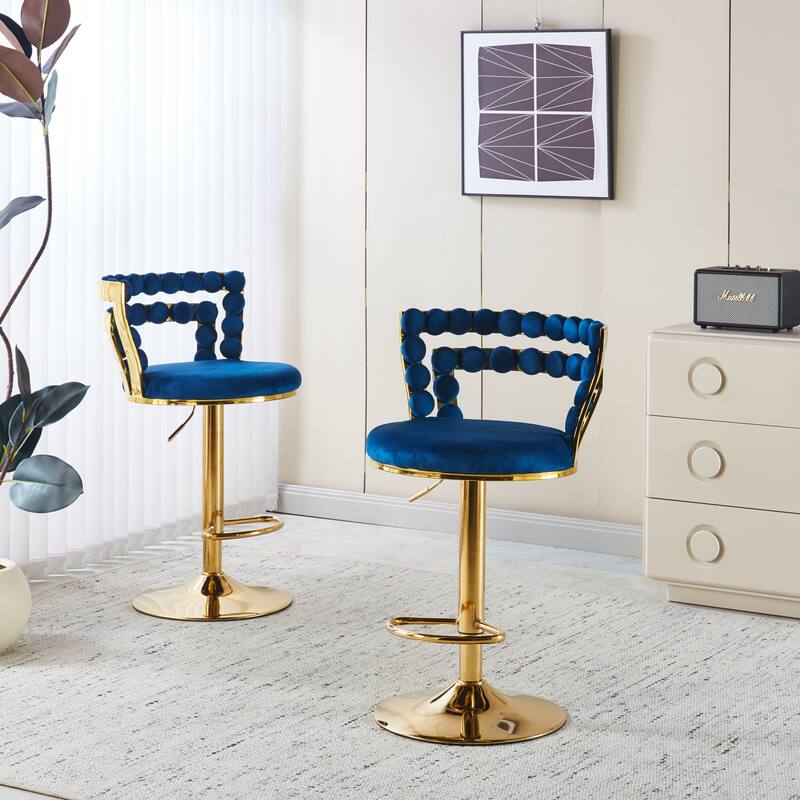 Set of 2 Modern Bar Chairs with Gold Iron Legs & Soft Cushions, Grey Upholstered Barstool for Cafe, Dining & Living Room