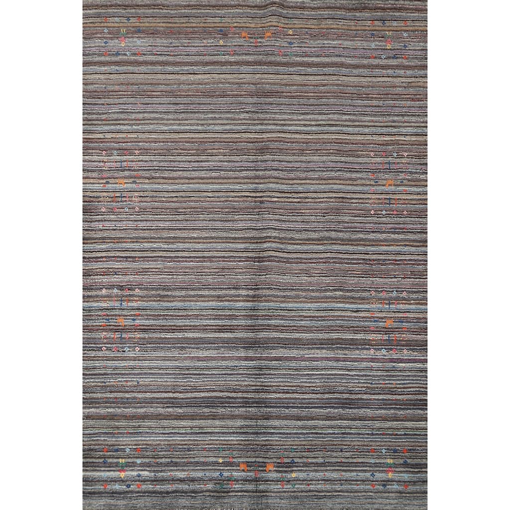 Hand Knotted Oriental 100% Wool Carpet Tribal Stripe Multi-Colored Gabbeh Area Rug - 7' 10'' X 5' 6''