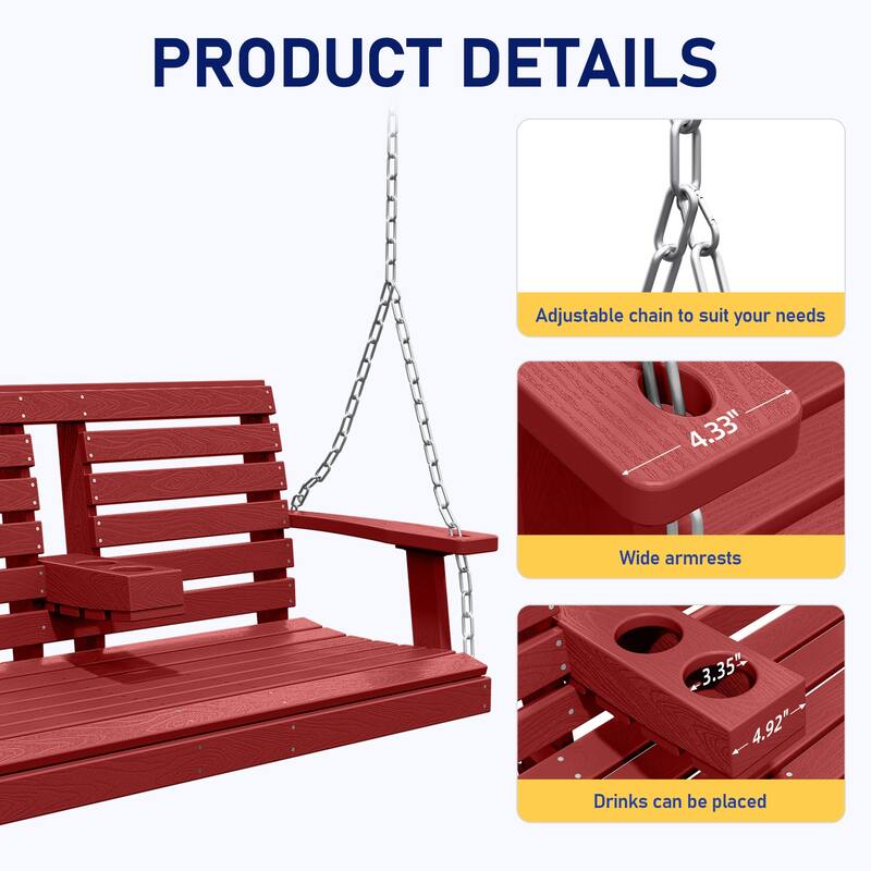 HDPE Plastic Outdoor Porch Swing 2-Person With Chains