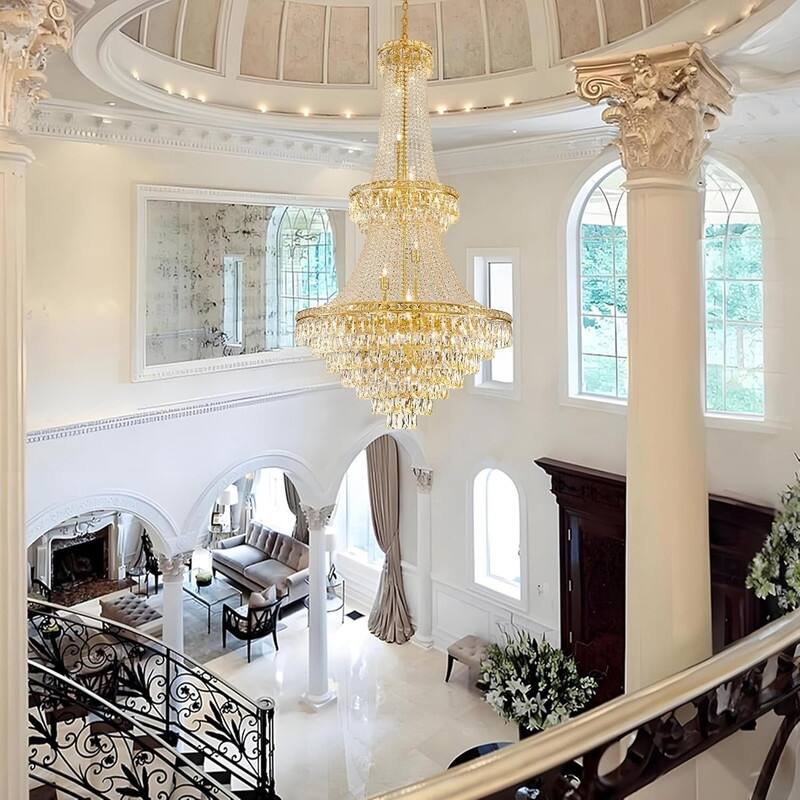 KAYLA High Ceiling Chandelier 13-Light Gold Modern Crystal Chandeliers Pendant Light Foyer Chandelier Fixtures