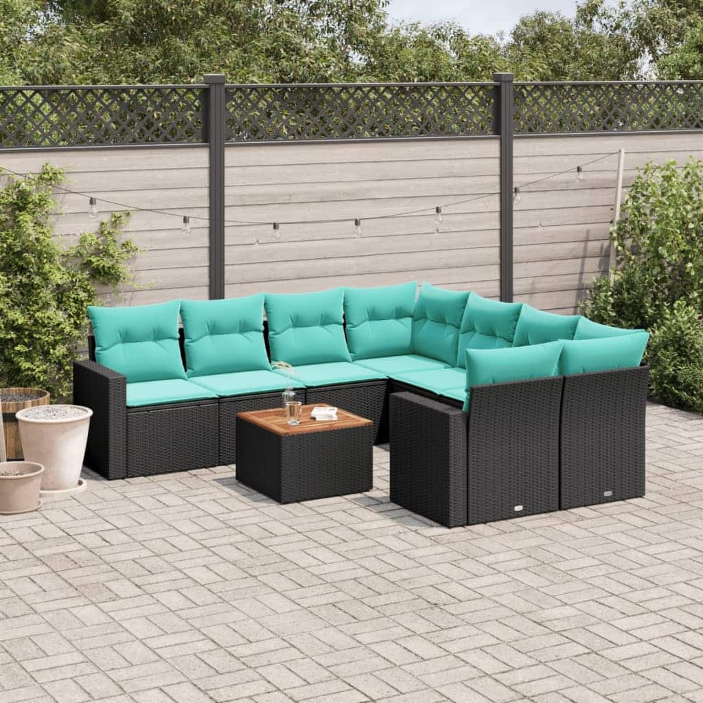 vidaXL Patio Sofa Set with Cushions Outdoor Furniture 9 Piece Poly Rattan - 25.8x 24.4x 27.2