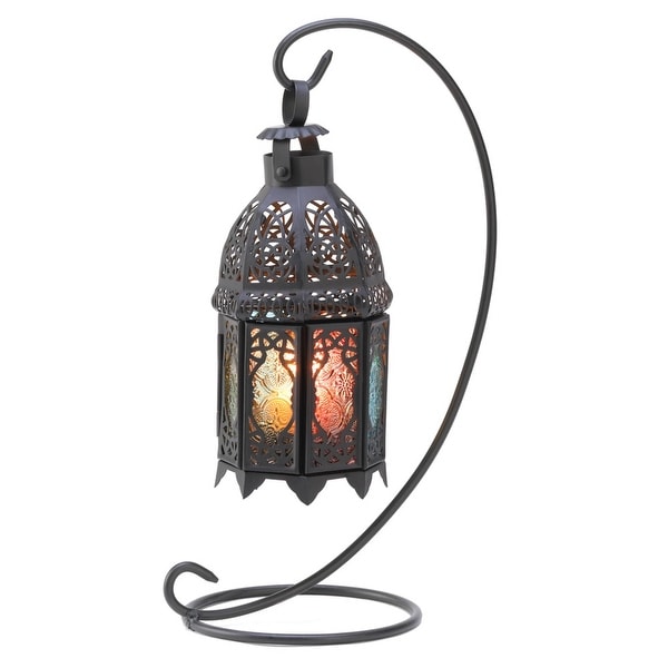 24" Large Bronze Tabletop Horizontal 5-Pillar Candle Glass Moroccan Lantern Lamp 