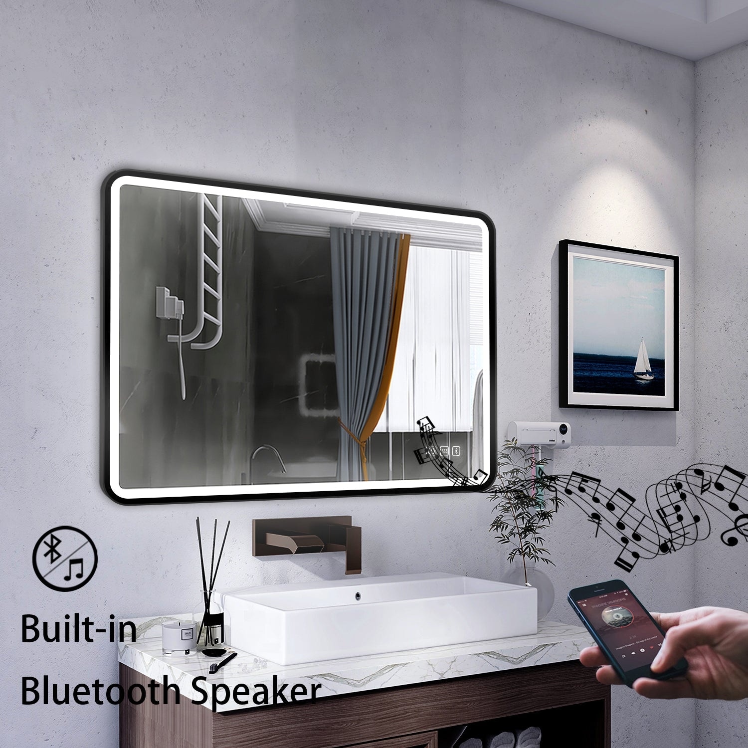 Led wall mirror with bluetooth speakers cheap