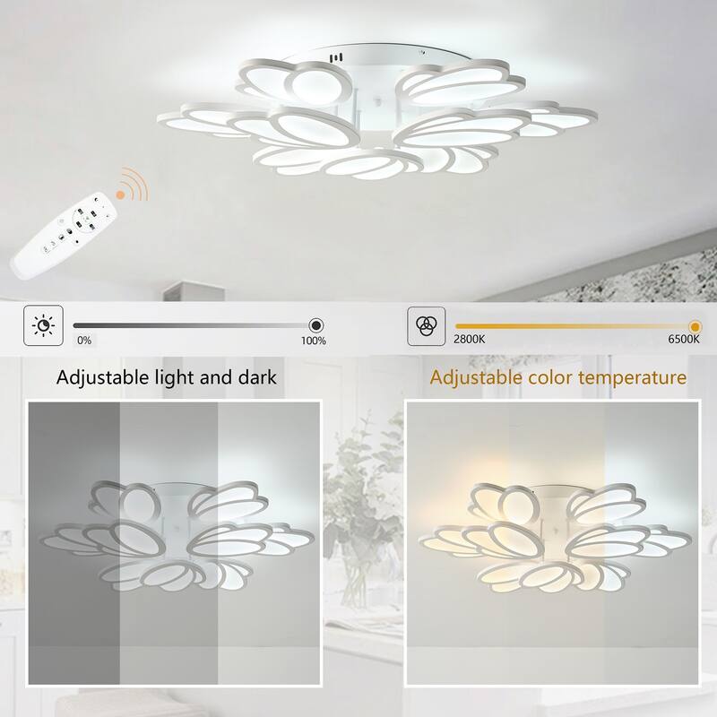 Modern Dimmable Metal Flower Petals LED Semi Flush Mount Ceiling Light
