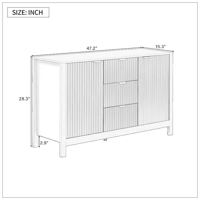 Entryway Cabinet with Wave Design with 3 Adjustable Shelves