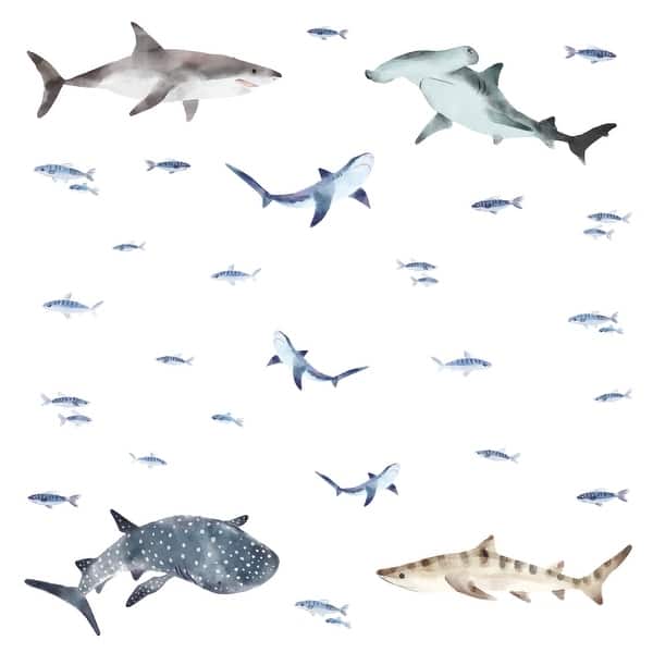 slide 2 of 5, RoomMates Blue & Grey & White Sharks Wall Decals