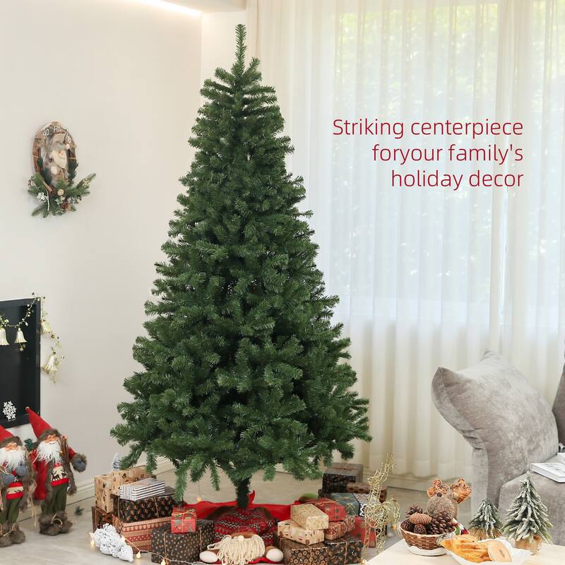 7.5ft Unlit Artificial Xmas Tree, 1346 Tips, Easy Setup with Steel Base, Realistic Holiday Decor