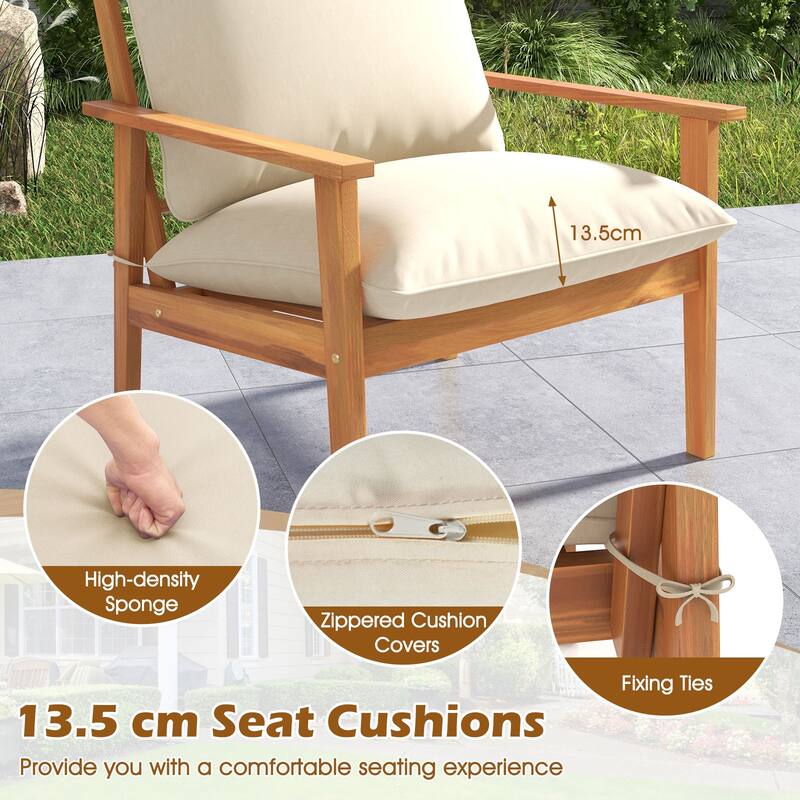 Gymax Set of 4 Patio Acacia Wood Furniture Set w/ Soft Cushions &