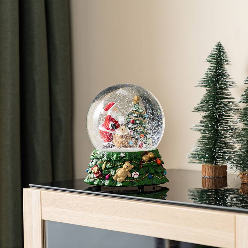 Glitzhome 150mm Christmas Resin Lighted Musical Snowflakes Santa or Snowman Waterglobe - Santa