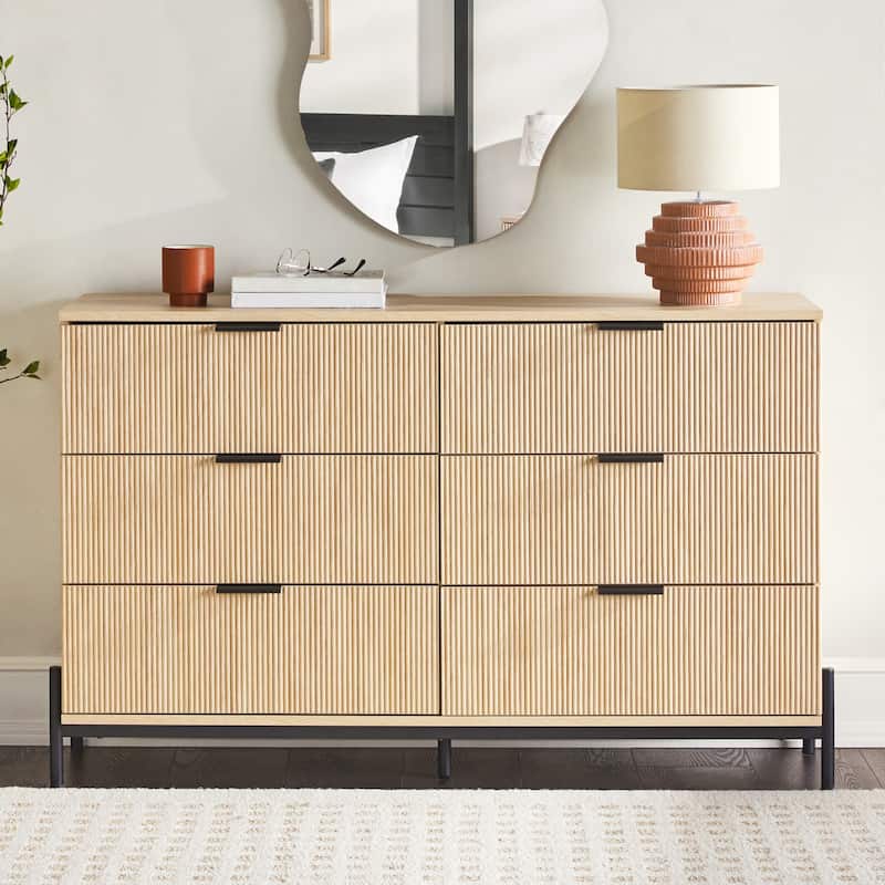 Walker Edison Six Drawer Chest with Reeded Drawer Fronts - Coastal Oak
