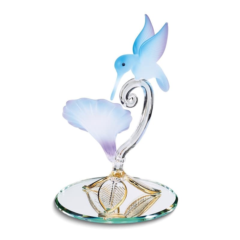 Curata Hummingbird and Blue Flower Handcrafted Glass Figurine
