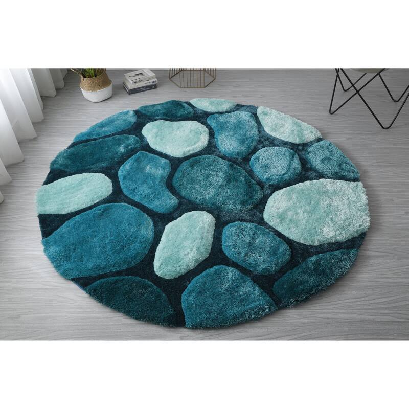 Mateos Shag Blue Stone Contemporary Area Rug - 7' Round