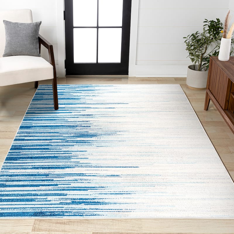 JONATHAN Y Shore Modern Half-Stripe Area Rug - 8 X 10 - Blue/Cream