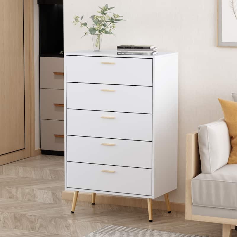 5 Drawer 27.4'' W Chest Dresser In White&Gold