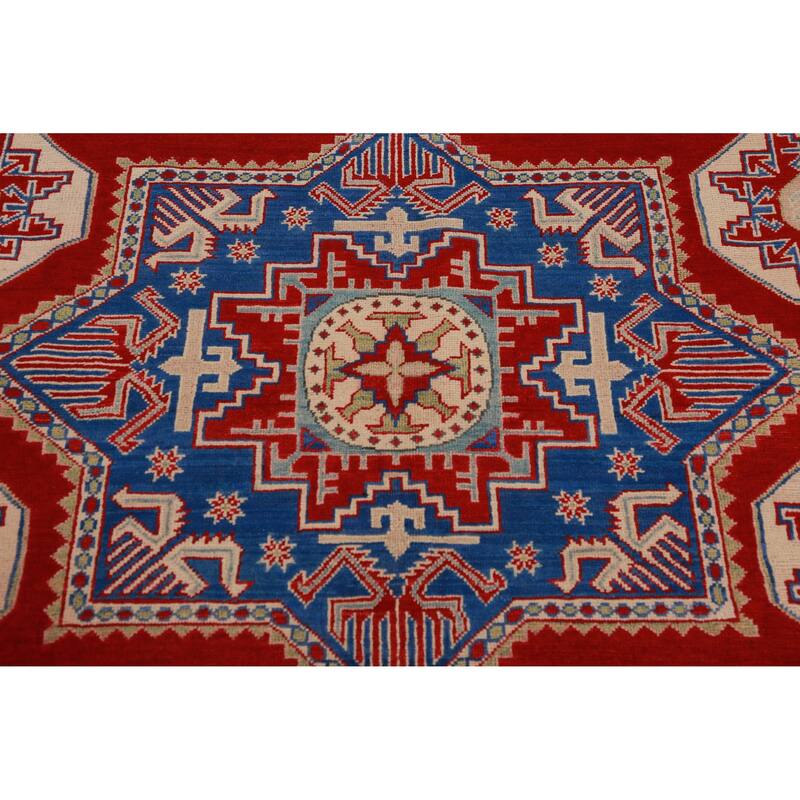 Hand Knotted Oriental 100% Wool Carpet Traditional Geometric Red Kazak Area Rug - 11' 5'' X 8' 4''