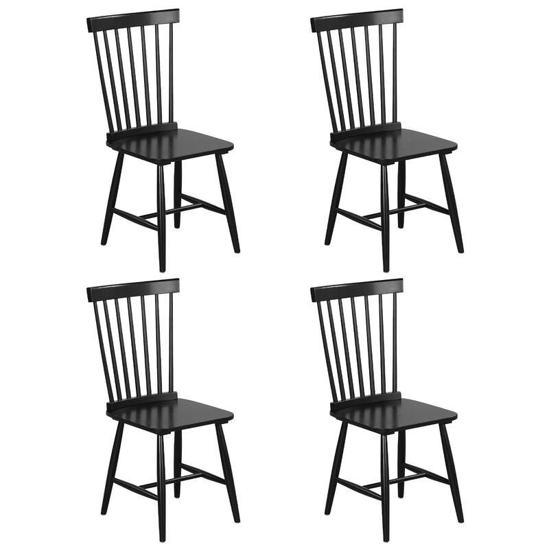 Gymax Dining Chair Set of 4 Solid Wood Windsor Chair w/ High Spindle - Black