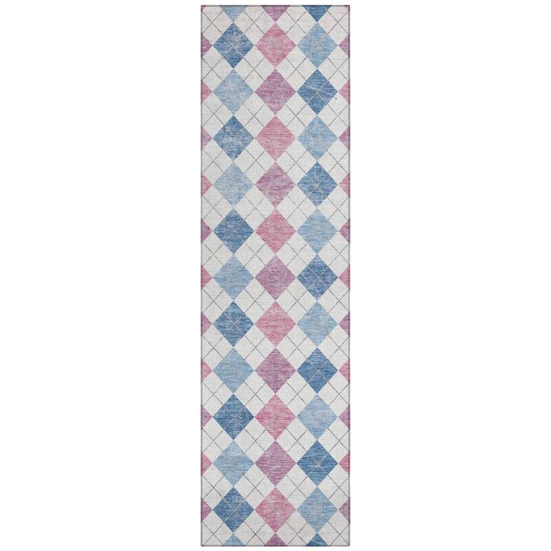 Machine Washable Indoor/ Outdoor Modern Plaid Chantille Rug
