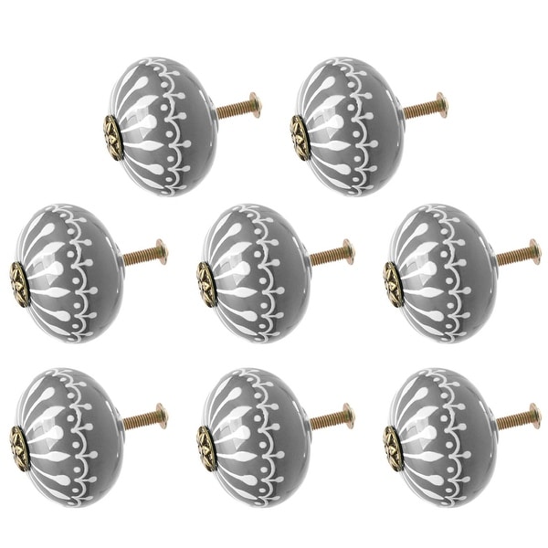 8pcs Ceramic Knobs Drawer Round Pull Handle Furniture Door Cabinet Cupboard Wardrobe Dresser Door Replacement Grey