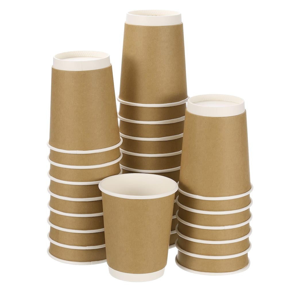 Kraft Paper Coffee Cups, 50 Pack Double-Layer Disposable Cups - Brown