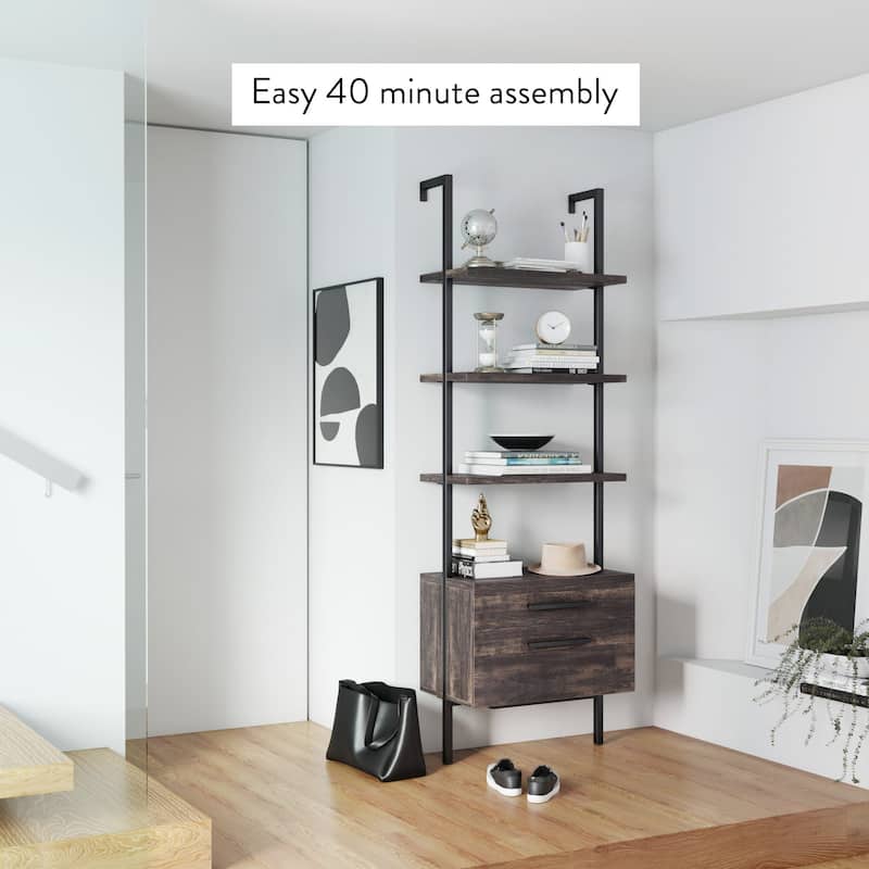 Nathan James Theo Open Shelf Industrial Bookcase with Drawers or Cabinets