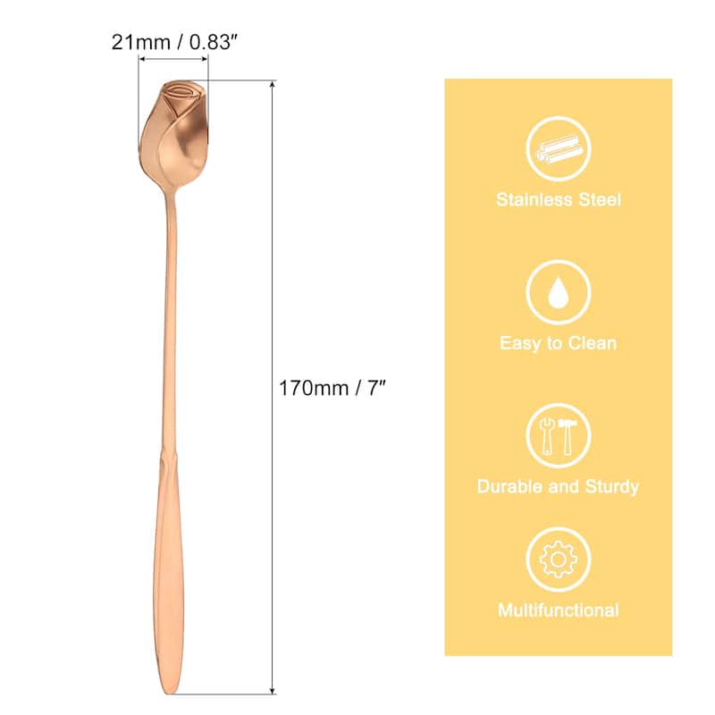 7" Stainless Steel Coffee Spoons Rose Flower Shape Spoons Tea Spoon - Rose Gold